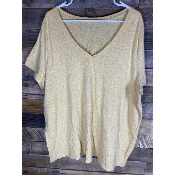 AVA & VIV Women's Yellow 3X V-Neck Short Sleeve Top Cotton Blend - Picture 1 of 10